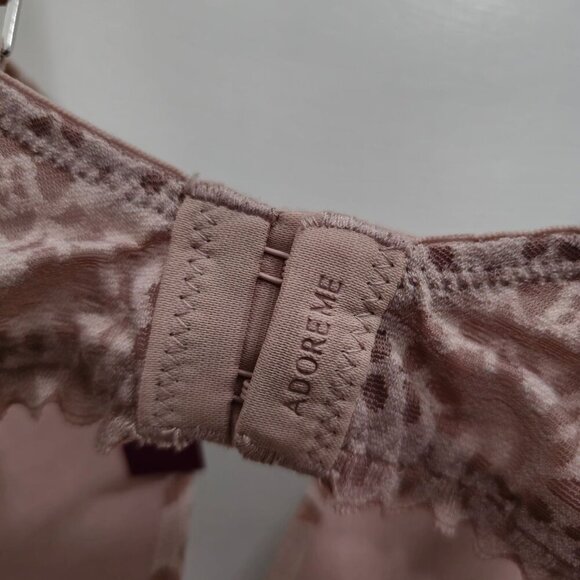 Adore Me Nude Floral Leaf Print Plunge Scalloped Band Underwire Bra Size 32DD - Picture 4 of 5